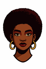 PrintStylized portrait of a black woman with an afro and hoop earrings