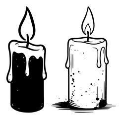 Hand-Drawn Melting Candles Silhouette – Vintage Wax Pillar Lights Vector
