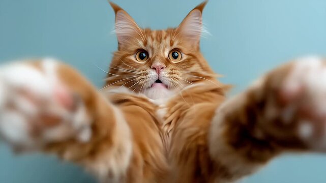 Playful Ginger Cat Reaching Out.