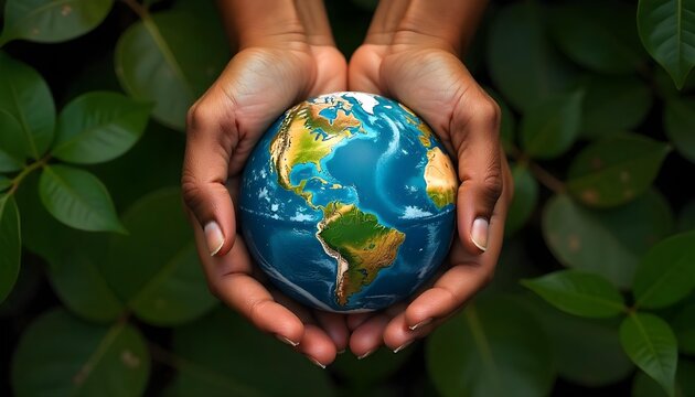 Hands encircle the globe, illustrating the spirit of charity, volunteerism, and global solidarity on World Humanitarian Day - Powered by Adobe