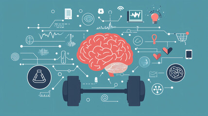 Brain and Barbell Concept Representing Mental and Physical Wellness