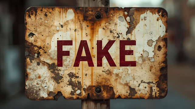 fakeと書かれた古いサインボード