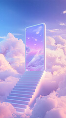 Surreal Dreamscape with Stairs and Portal in Cloudy Sky