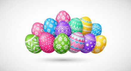 A vibrant collection of easter eggs, each adorned with unique and colorful patterns, , creating a festive and joyful composition