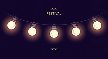 String lights with a festive glow hang against a dark background, creating a warm and inviting atmosphere for any celebration or event