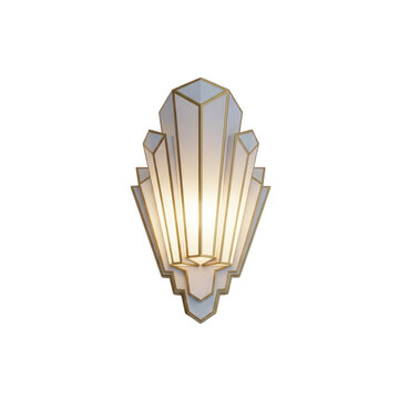 Illuminated art deco style wall sconce fixture isolated illustration on transparent background
