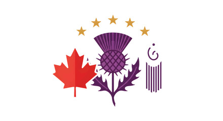 Obraz premium Collection of cultural symbols including maple leaf thistle and crescent.
