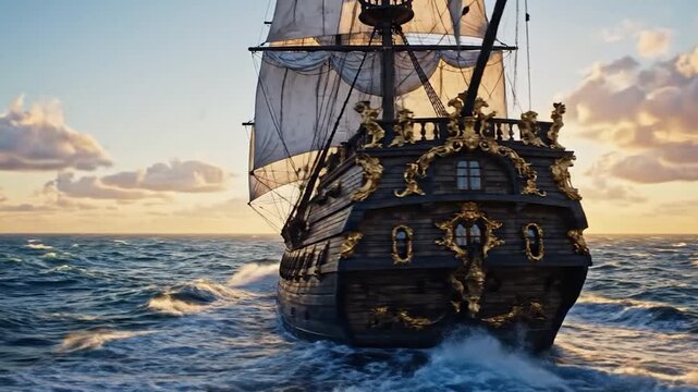 Sovereign of the Sunset Seas: An Epic Cinematic Galleon at Full Sail
