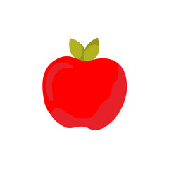 Delicious ripe red apple fruit with green leaf vector illustration, perfect healthy food icon design