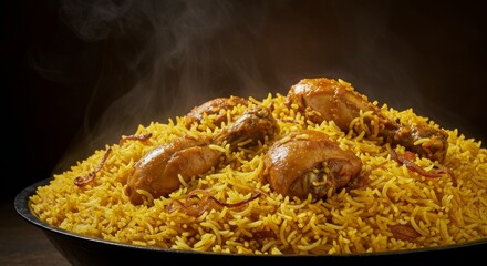 Chicken Biryani Steaming Hot Delicious Indian Cuisine Served Bowl