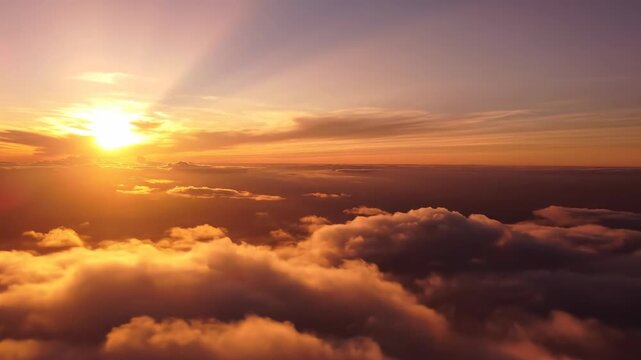 Golden hour clouds are illuminated by piercing sun rays, creating a breathtaking and divine celestial spectacle epic, sunrise, heavenly