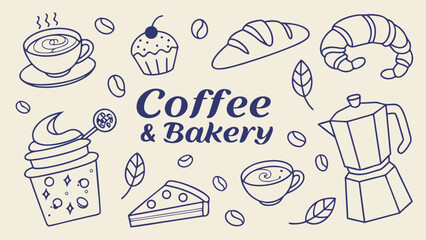 Hand drawn coffee chalk vector illustrations. Minimalist line art. Vector illustration of coffee icons crayon drawing style. Illustration for invitations, menus design, social media. La dolce vita