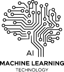 AI and Machine Learning Technology concept with a circuit board forming a digital brain, representing smart tech, neural networks, and future computing.