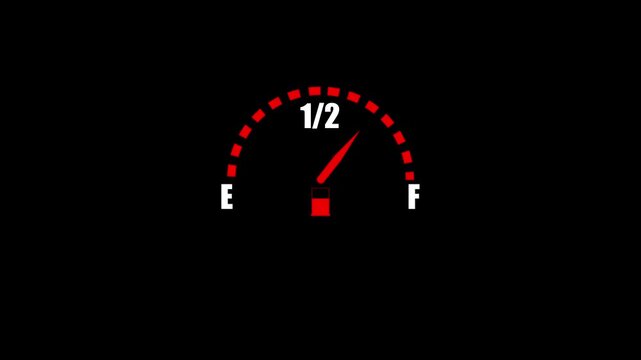 Red Fuel Gauge Indicator Showing Half Full on Black Background car dashboard half empty