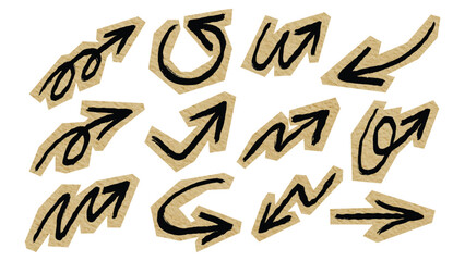 Scrapbook doodle arrows elements. Crayon hand drawn vector arrows collection. Sketch pencil texture line arrows scribble icons