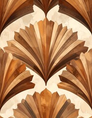 Stylized, abstract fan-shaped woodgrain pattern