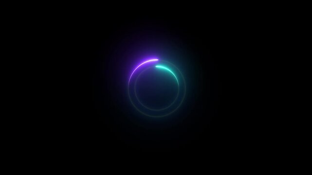 Teal and purple neon double ring loading spinner animation on black background loading animation