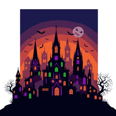 Haunted Mansion Castle with Spooky Halloween Atmosphere.
