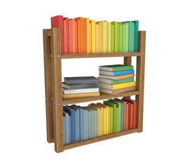 Fototapeta premium Wooden Bookshelf with Rainbow Colored Books on Transparent Background
