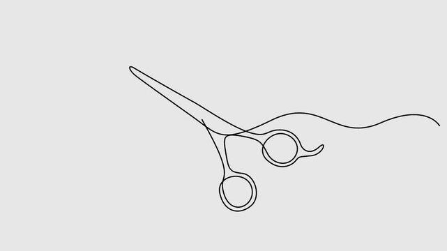 Animated continuous one line drawing of scissors, Full length single line art animation