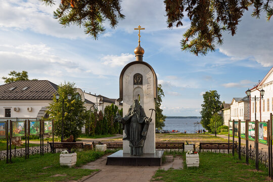 Monument to Saint Macarius of Kalyazin, the town of Kalyazin, Tver Oblast, Russia &ndash; August 9, 2025. The monument was erected in 2008. Tourist attraction.
