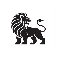 lion roaring black silhouette vector, Simple silhouette Design vector icon with white background. Wild Animal Vector