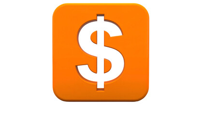 Orange, rounded square with a large, black dollar sign centered on a solid black background