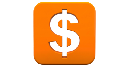 Orange, rounded square with a large, black dollar sign centered on a solid black background