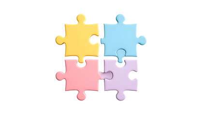 Four pastel jigsaw puzzle pieces, each a different color, interlocked on a black backdrop