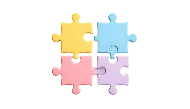 Four pastel jigsaw puzzle pieces, each a different color, interlocked on a black backdrop - Powered by Adobe