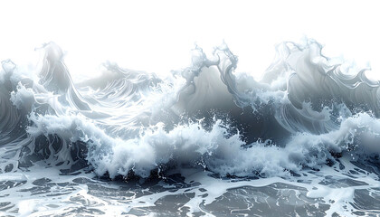 Rendered ocean waves cresting and crashing, isolated against a black background