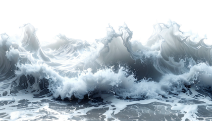 Rendered ocean waves cresting and crashing, isolated against a black background