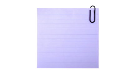 A lined paper square is held by a clip against a stark black background