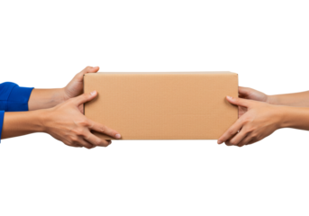 Hands Passing Cardboard Box Package Delivery Shipping Giving Receiving Transfer Service Courier Logistics