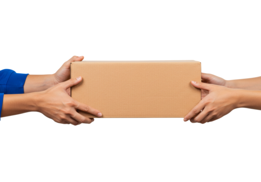 Hands Passing Cardboard Box Package Delivery Shipping Giving Receiving Transfer Service Courier Logistics
