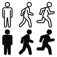 Human Activity Poses Standing Walking Running Silhouettes Vector Illustrations Set