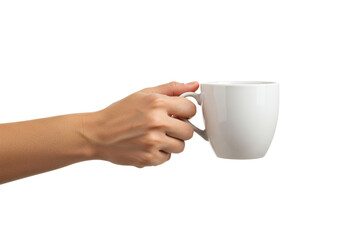 Hand Holding White Coffee Cup Mug Tea Beverage Drink Morning Breakfast Gesture
