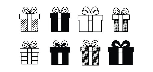 Assorted Festive Gift Boxes Outline and Silhouette Designs for Celebrations