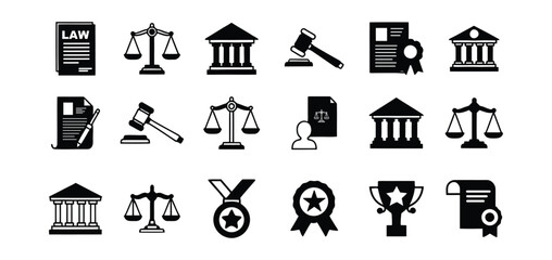 Professional Silhouette Law and Justice Vector Icons Collection Legal Theme Symbols