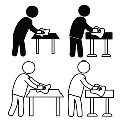 Varied Pictograms Displaying Individuals Engaged in Table Surface Wiping Activities