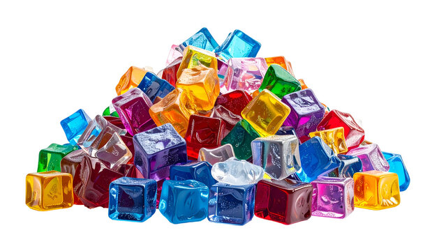 A pile of vibrant, translucent cubes in a rainbow of colors, isolated on black - Powered by Adobe