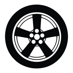 Obraz premium Modern Black Silhouette Car Wheel and Tire Minimalist Automotive Icon Element