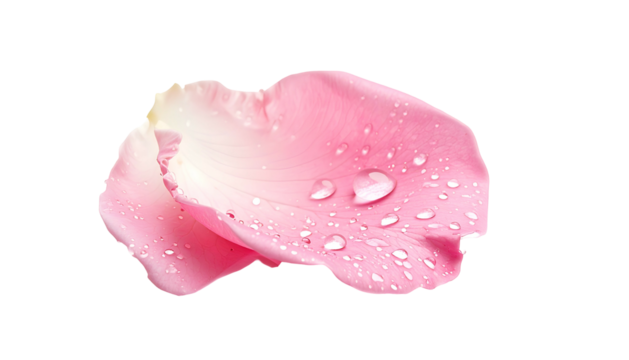 Two overlapping pink petals with water droplets against a black background
