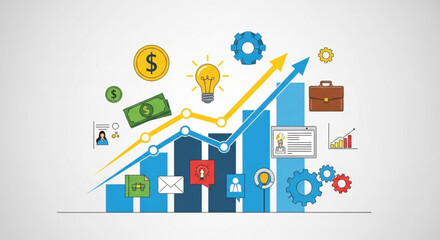 Obraz premium Financial growth chart with business icons concept for business, finance, investment, success, and marketing strategy presentation