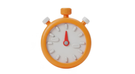 Orange stopwatch with red hand on black background isolated