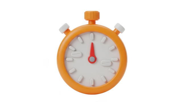 Orange stopwatch with red hand on black background isolated