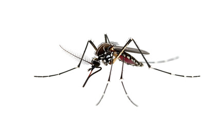 Realistic close-up of a mosquito, showing intricate details, against a black background
