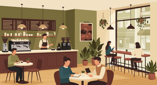 Modern coffee shop scenes Capturing diverse characters in a contemporary cafe setting for lifestyle imagery