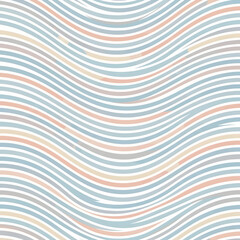 Abstract seamless pattern with wavy horizontal lines in soft pastel blue, pink, and beige colors.