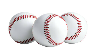 Three white spheres with red stitching, classic baseballs on a black background